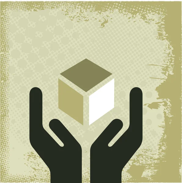 Hands and vintage cube — Stock Vector