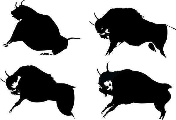 Bull vector silhouette four positions — Stock Vector