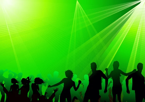 Толпа танцует в клубной зеленой вспышке — стоковый вектор