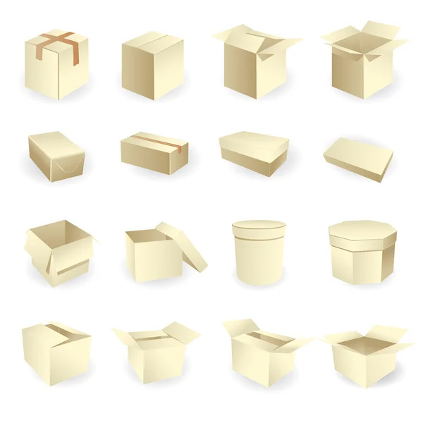 Cajas en blanco. Caja paquete vector — Archivo Imágenes Vectoriales