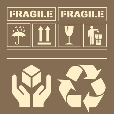 Shipping box with safety fragile signs clipart
