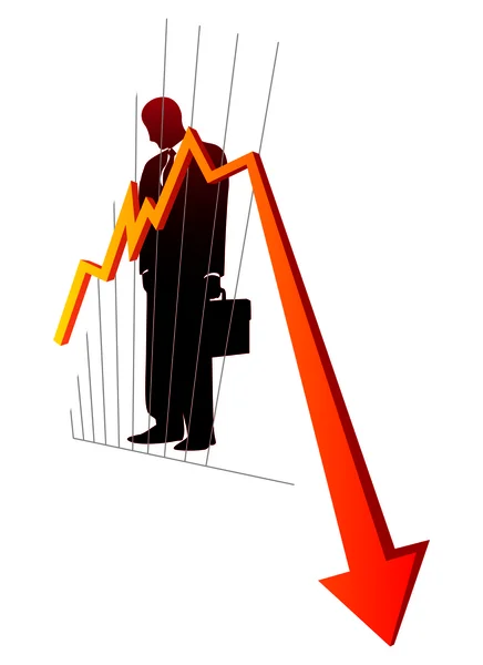 Biznesmen i wykres spada — Wektor stockowy