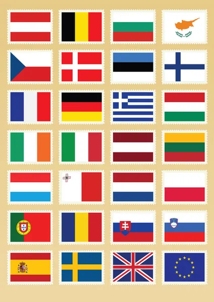 Drapeaux vectoriels Série de timbres de l'Union européenne — Image vectorielle