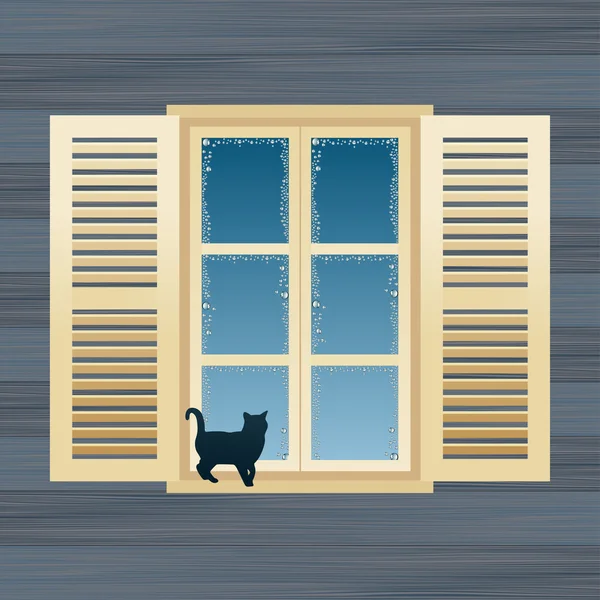 Katt nära windows — Stock vektor
