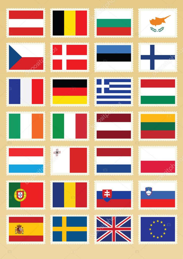 Vector Flags set of Europe union stamps