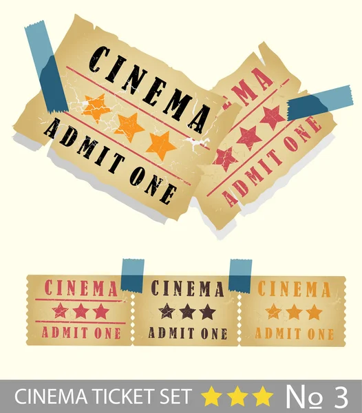 Antigo conjunto de bilhetes de cinema de papel vintage — Vetor de Stock