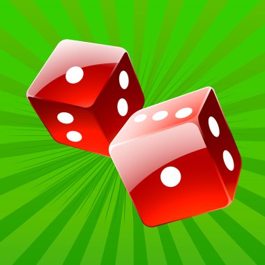 Rolling red glossy dices over green play clipart