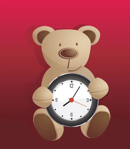 Urso brinquedo segurando relógio vetor fundo — Vetor de Stock