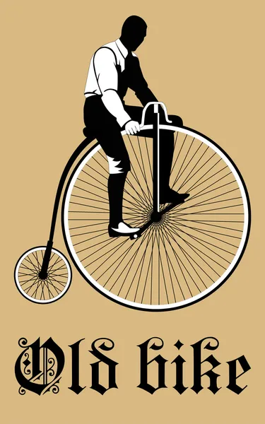 男とビンテージ自転車イラスト — ストックベクタ