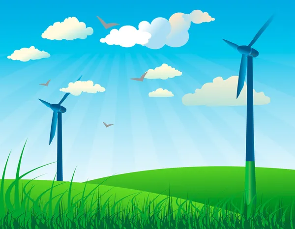 Větrné mlýny alternativní energetické pozadí vektor — Stockový vektor
