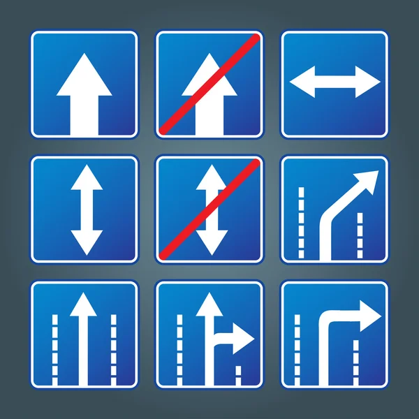 Vettore di raccolta segnali stradali direzione blu — Vettoriale Stock