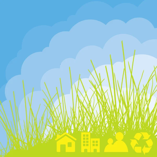 Eco σύννεφο φόντο με πράσινα στοιχεία — Διανυσματικό Αρχείο