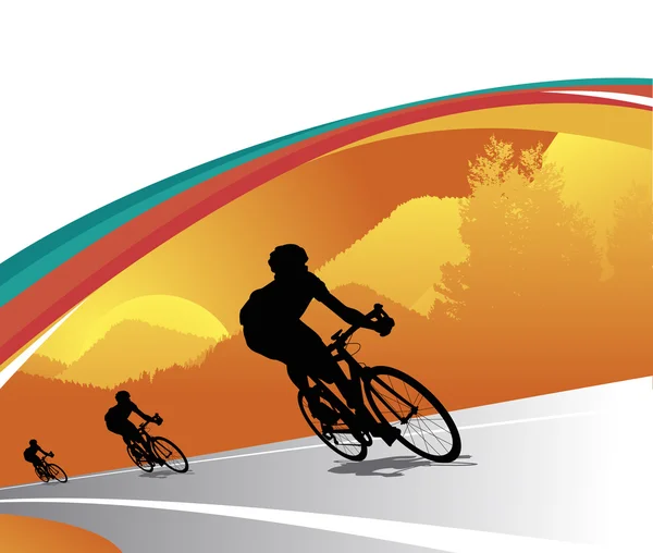 骑自行车的人的剪影矢量背景 — 图库矢量图片