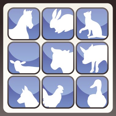 Farm animals vector icon button set clipart