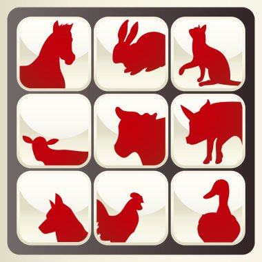 Farm animals vector icon button set clipart