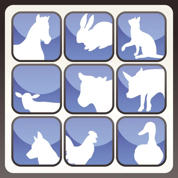 Farm animals vector icon button set — Stock Vector