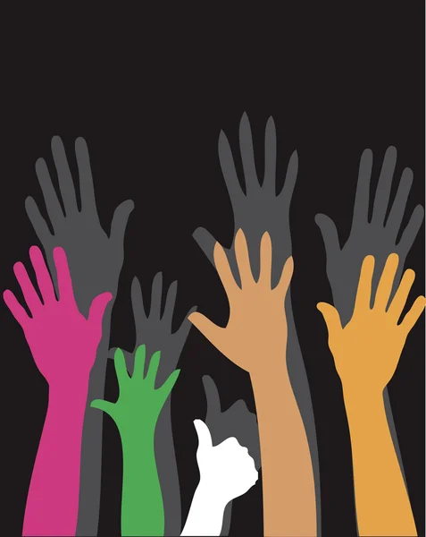 Mains en l'air fond coloré — Image vectorielle