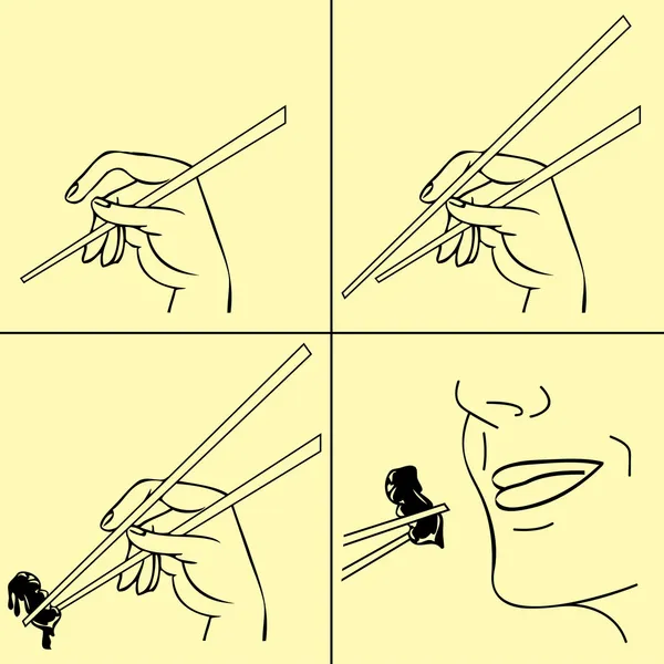Chopstick el kitabı elleriyle vektör çizim — Stok Vektör