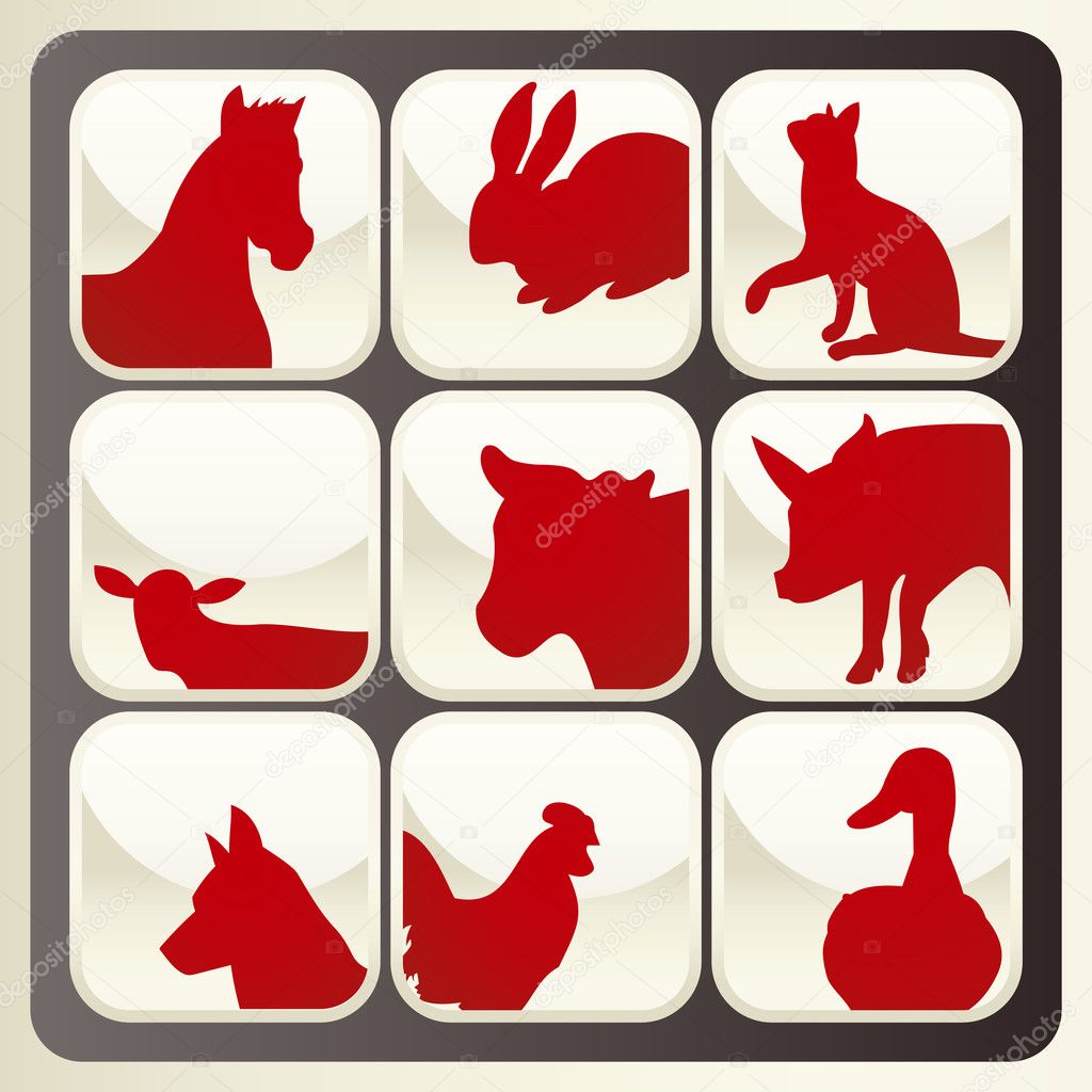 Farm animals vector icon button set