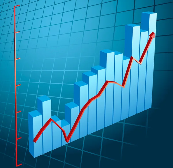 Geschäftsdiagramm mit Pfeil, der Gewinne und Gewinne anzeigt — Stockvektor