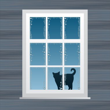 windows için poster veya kart vektör kışın yakınındaki kedi