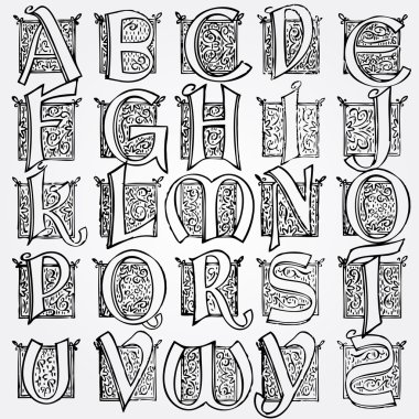 Vintage alphabet vector set clipart