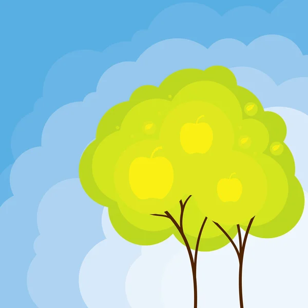 Eco fundo nuvem com árvore de maçã verde — Vetor de Stock