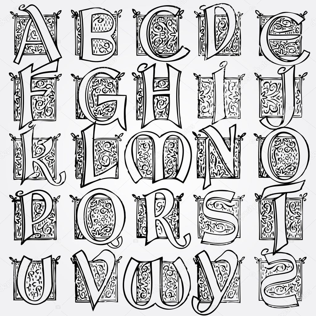 Vintage alphabet vector set