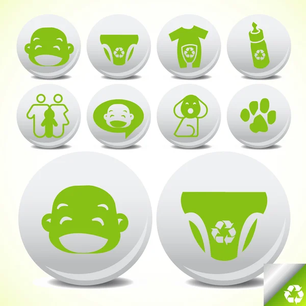 Verde eco bebé amistoso icono conjunto vector — Vector de stock