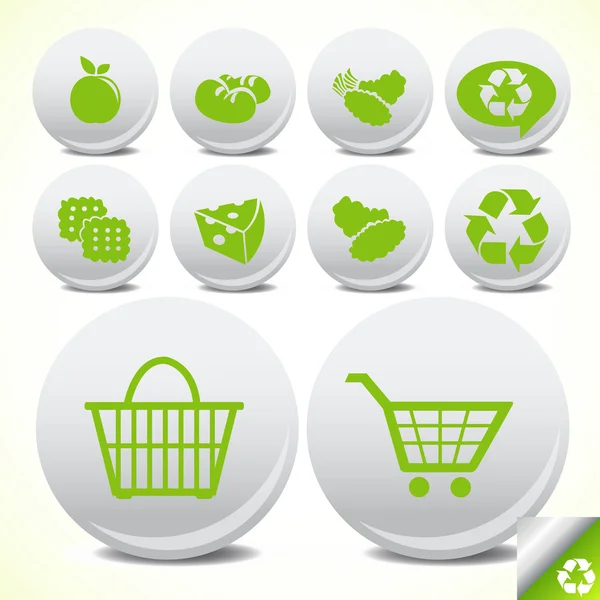 Conjunto de botão verde eco ícone de compras — Vetor de Stock