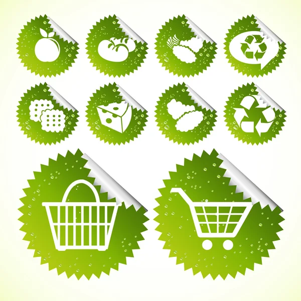 Grüne Öko-Symbol Shopping-Taste gesetzt — Stockvektor