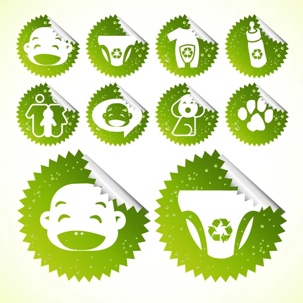 绿色生态婴儿友好图标设置矢量 — 图库矢量图片