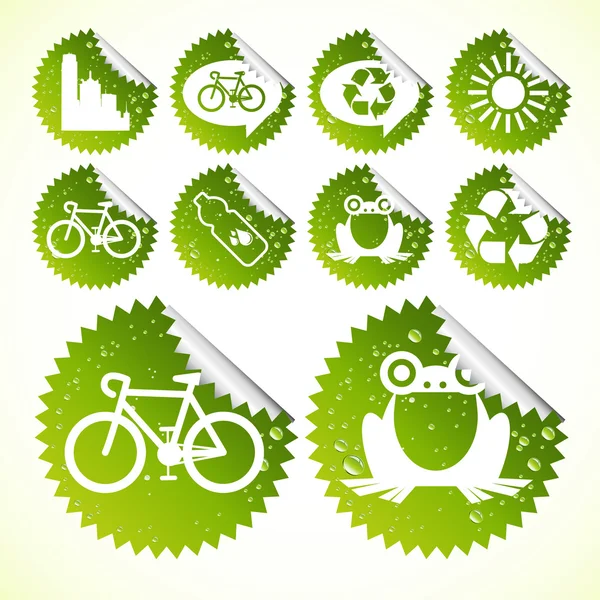 Glanzende ecologie pictogrammenset eco vector stickers — Stockvector