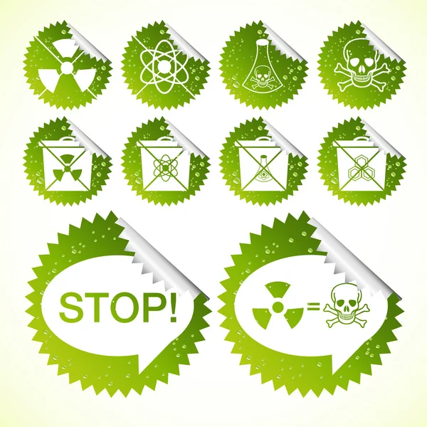Ecologie gevaar eco pictogram vector instellen stickers — Stockvector
