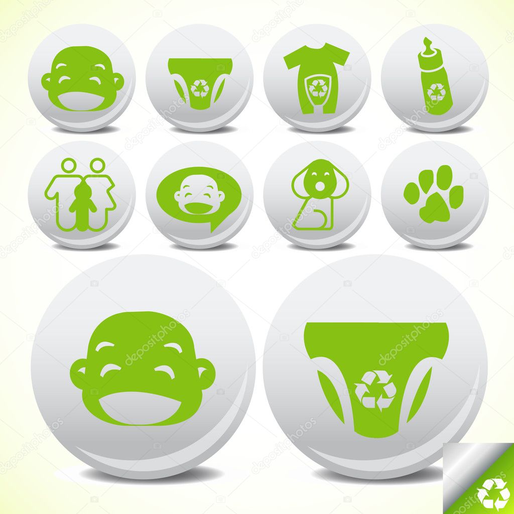Green eco Baby friendly Icon set vector