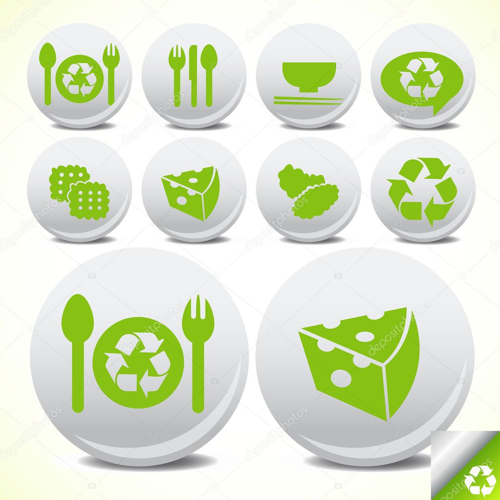 Eco restaurant icons button set