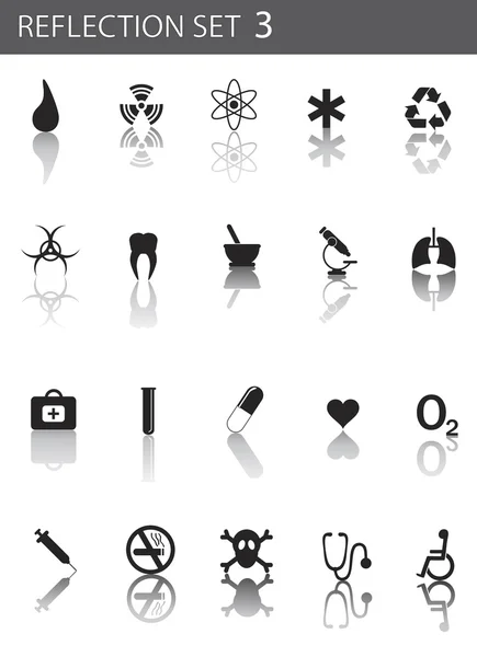 Conjunto de iconos de reflexión 3- medicina — Vector de stock
