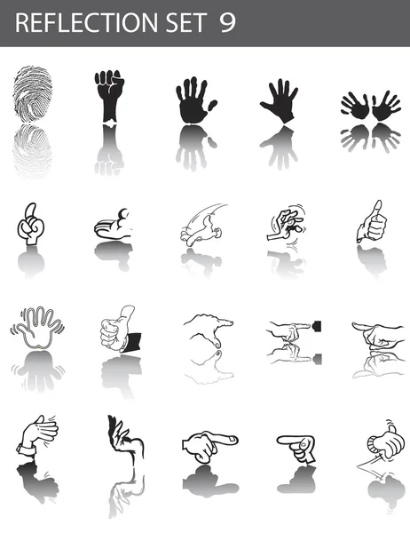 Conjunto de iconos de reflexión 9- manos — Vector de stock