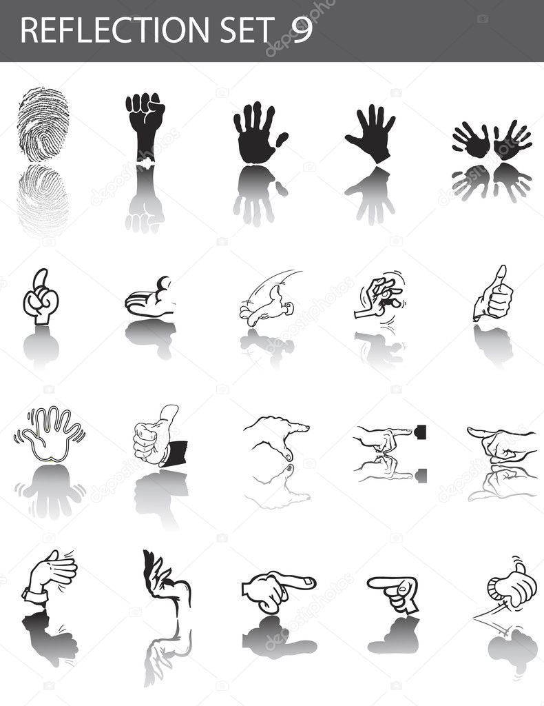 Reflection icon set 9- hands