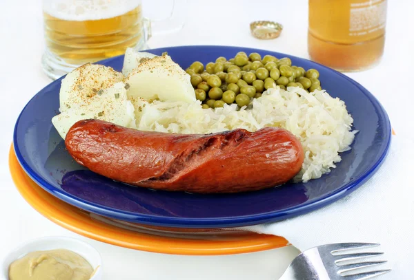 Duitse knockwurst diner — Stockfoto