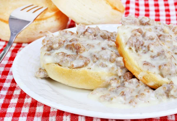 Biscuits, sausage and gravy — Stock Photo, Image