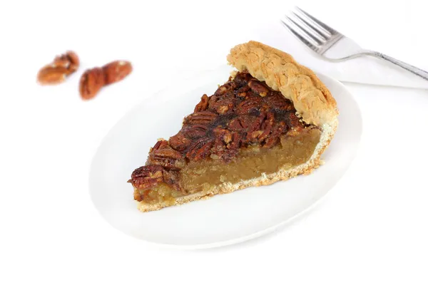 Pecan Pie Slice on White Background — Stock Photo, Image