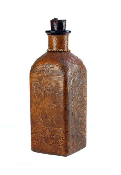 stock image Vintage Leather Liquor Bottle