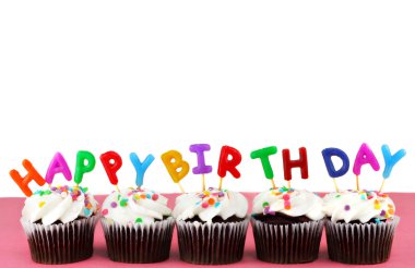 Happy Birthday Cupcakes with candles clipart