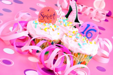 Pink Sweet Sixteen Cupcakes clipart