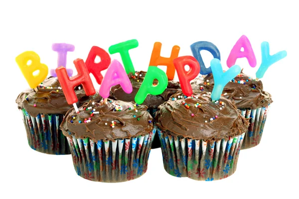 Χαρούμενα γενέθλια σοκολάτα cupcakes — Φωτογραφία Αρχείου