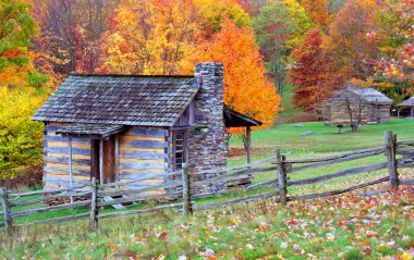 Log cabins in autumn clipart