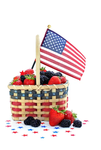 Berries in Patriotic Basket with Flag — Stock Photo, Image
