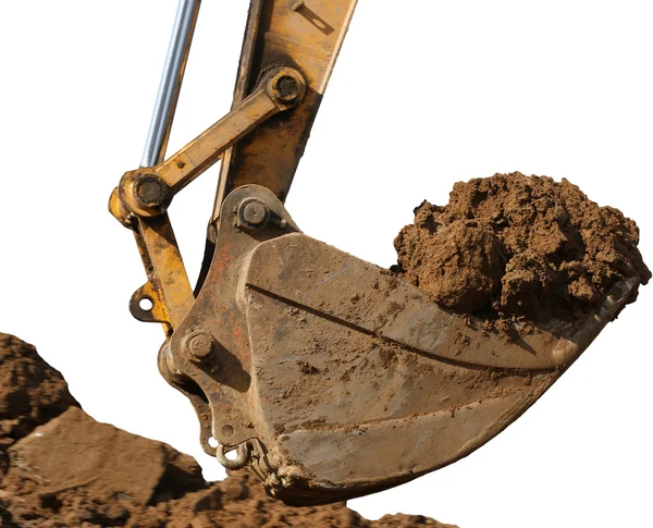 Grävmaskin med ett stort gäng av mark — Stockfoto
