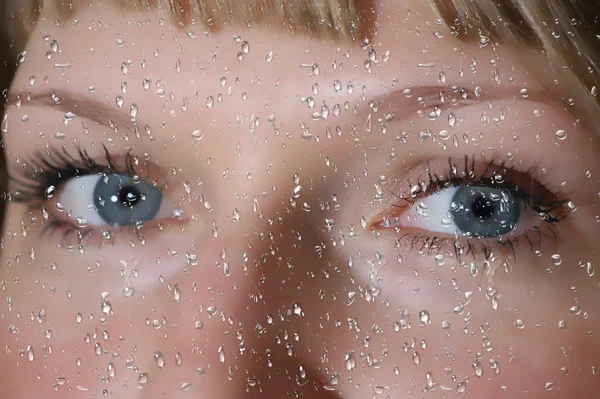 stock image Closeup portrait woman behind the glass